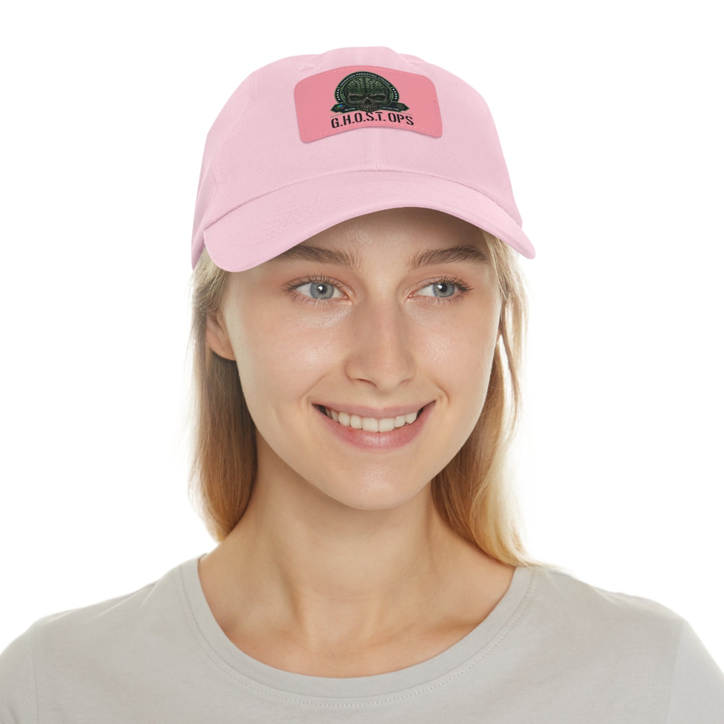 G.H.O.S.T. OPS Dad Hat, Stylish Black Cap with Leather Patch, Trendy Accessories for Dads, Gifts for Men, Casual Wear