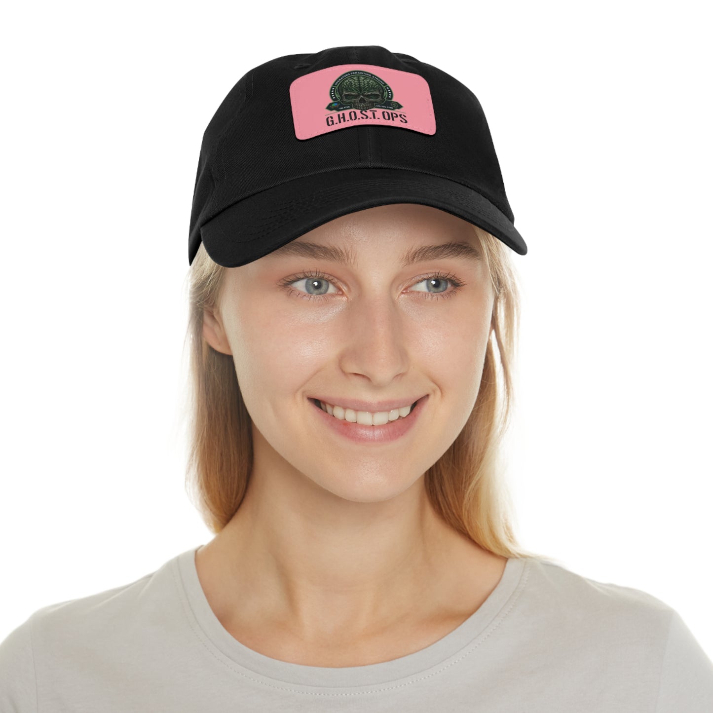 G.H.O.S.T. OPS Dad Hat, Stylish Black Cap with Leather Patch, Trendy Accessories for Dads, Gifts for Men, Casual Wear