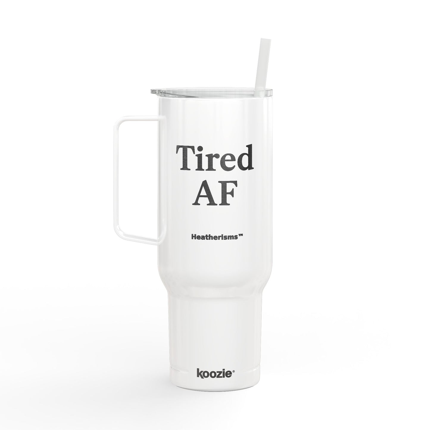 Tired AF – 40oz Insulated Stainless Steel Tumbler with Lid & Straw | Double-Sided AF Design by Heatherisms™| Travel Mug for Coffee, Gifts for Coffee Lovers, Custom Engraved Drinkware, Funny Cup for Work