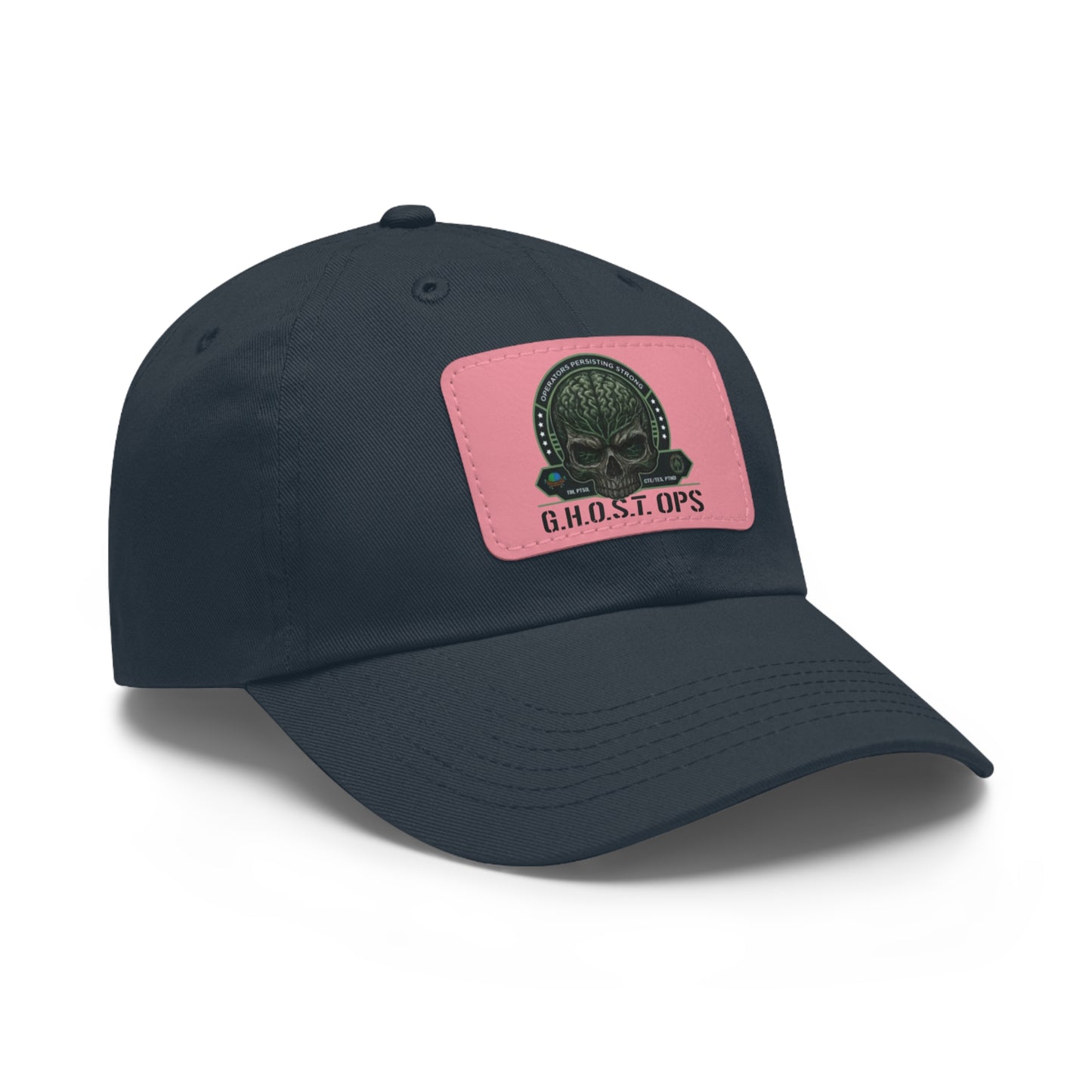 G.H.O.S.T. OPS Dad Hat, Stylish Black Cap with Leather Patch, Trendy Accessories for Dads, Gifts for Men, Casual Wear