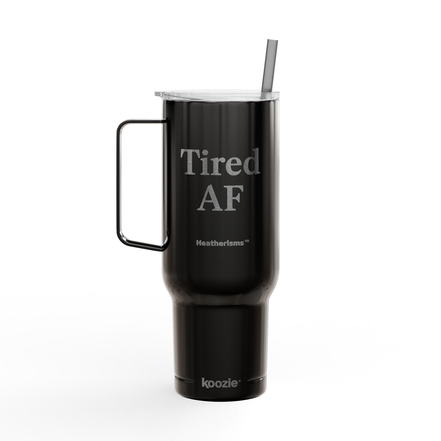 Tired AF – 40oz Insulated Stainless Steel Tumbler with Lid & Straw | Double-Sided AF Design by Heatherisms™| Travel Mug for Coffee, Gifts for Coffee Lovers, Custom Engraved Drinkware, Funny Cup for Work