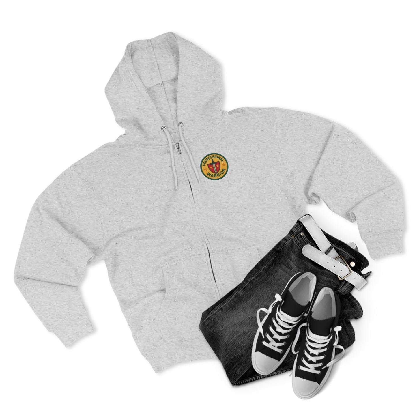 Professional Warrior™ Zip Hoodie – Caregiver & Resilience Badge Sweatshirt | Robbins Nest Alliance, Gift for Friends, Perfect for Any Season, Versatile Light Layer