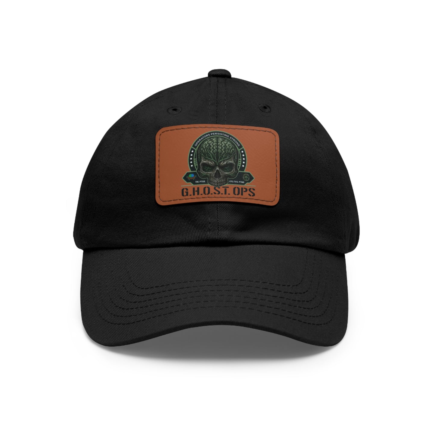 G.H.O.S.T. OPS Dad Hat, Stylish Black Cap with Leather Patch, Trendy Accessories for Dads, Gifts for Men, Casual Wear