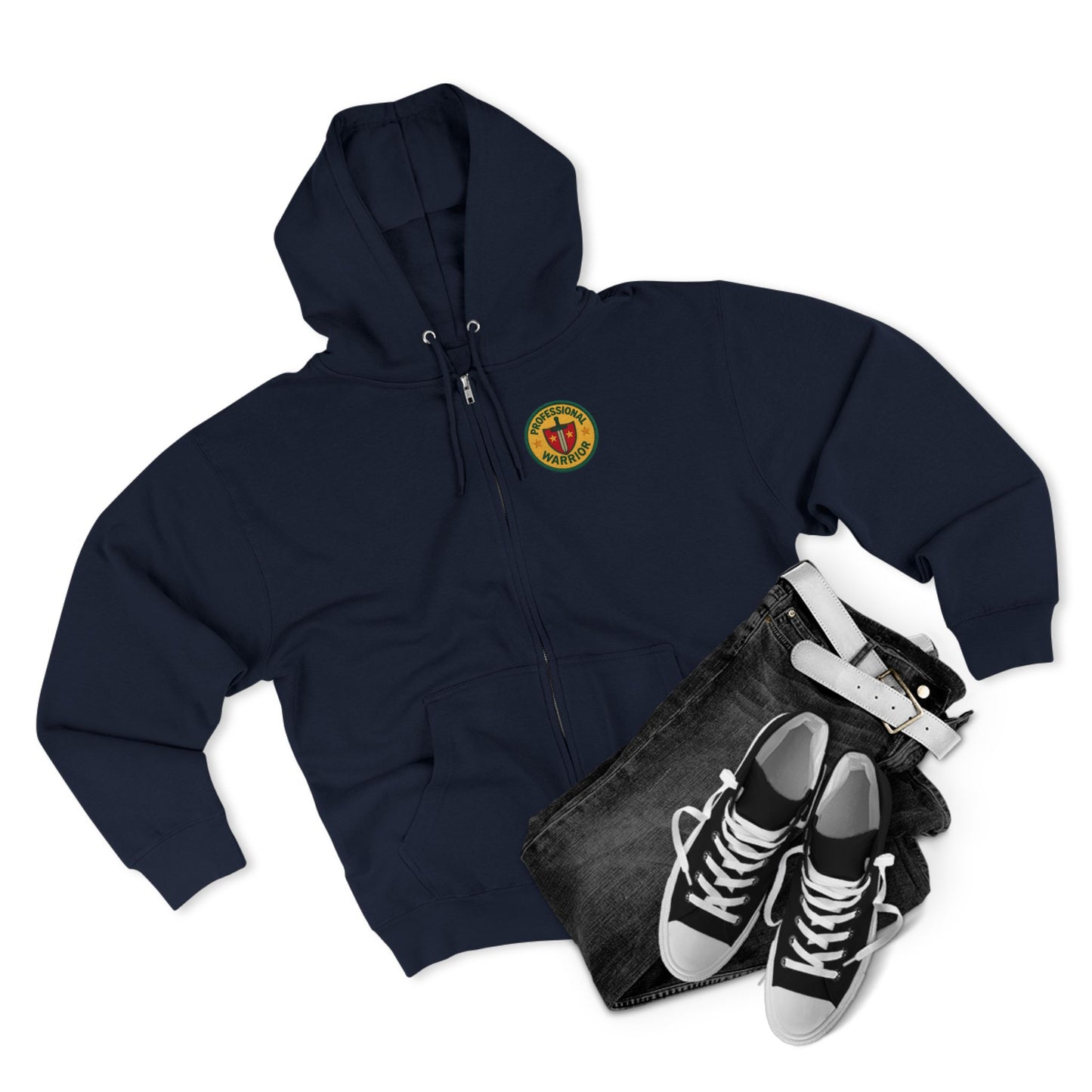 Professional Warrior™ Zip Hoodie – Caregiver & Resilience Badge Sweatshirt | Robbins Nest Alliance, Gift for Friends, Perfect for Any Season, Versatile Light Layer