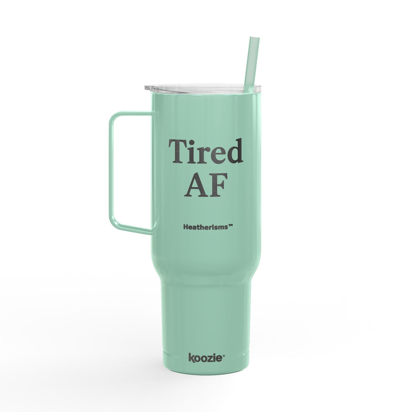 Tired AF – 40oz Insulated Stainless Steel Tumbler with Lid & Straw | Double-Sided AF Design by Heatherisms™| Travel Mug for Coffee, Gifts for Coffee Lovers, Custom Engraved Drinkware, Funny Cup for Work