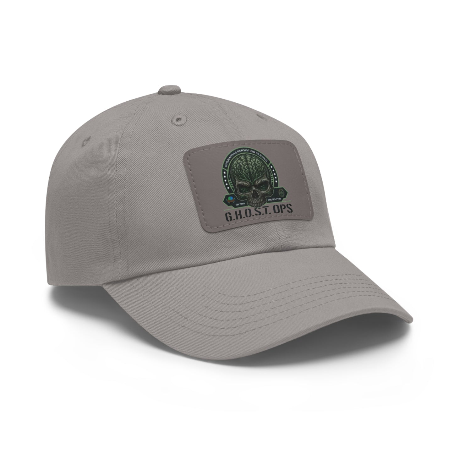 G.H.O.S.T. OPS Dad Hat, Stylish Black Cap with Leather Patch, Trendy Accessories for Dads, Gifts for Men, Casual Wear