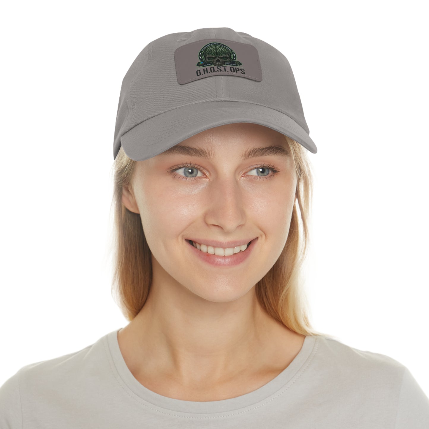 G.H.O.S.T. OPS Dad Hat, Stylish Black Cap with Leather Patch, Trendy Accessories for Dads, Gifts for Men, Casual Wear