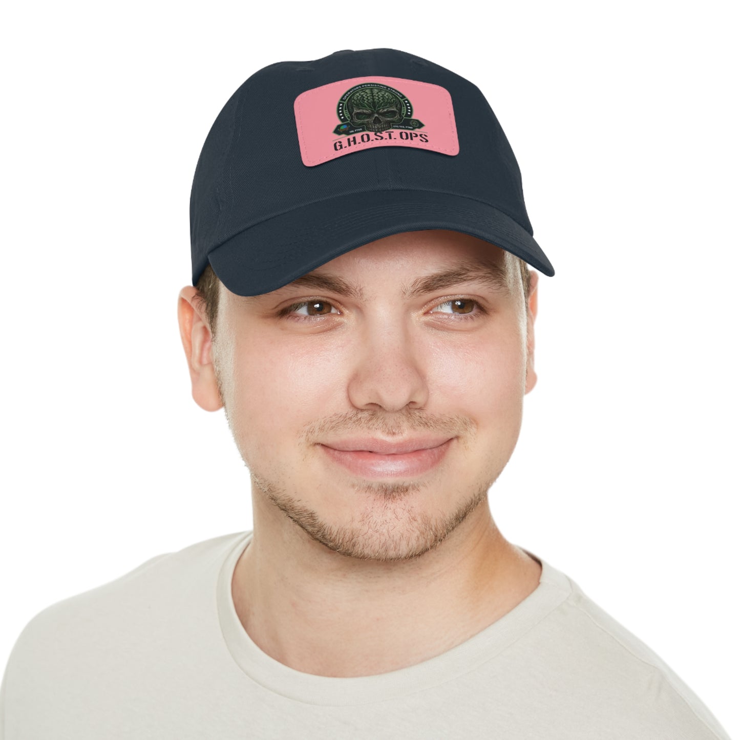 G.H.O.S.T. OPS Dad Hat, Stylish Black Cap with Leather Patch, Trendy Accessories for Dads, Gifts for Men, Casual Wear