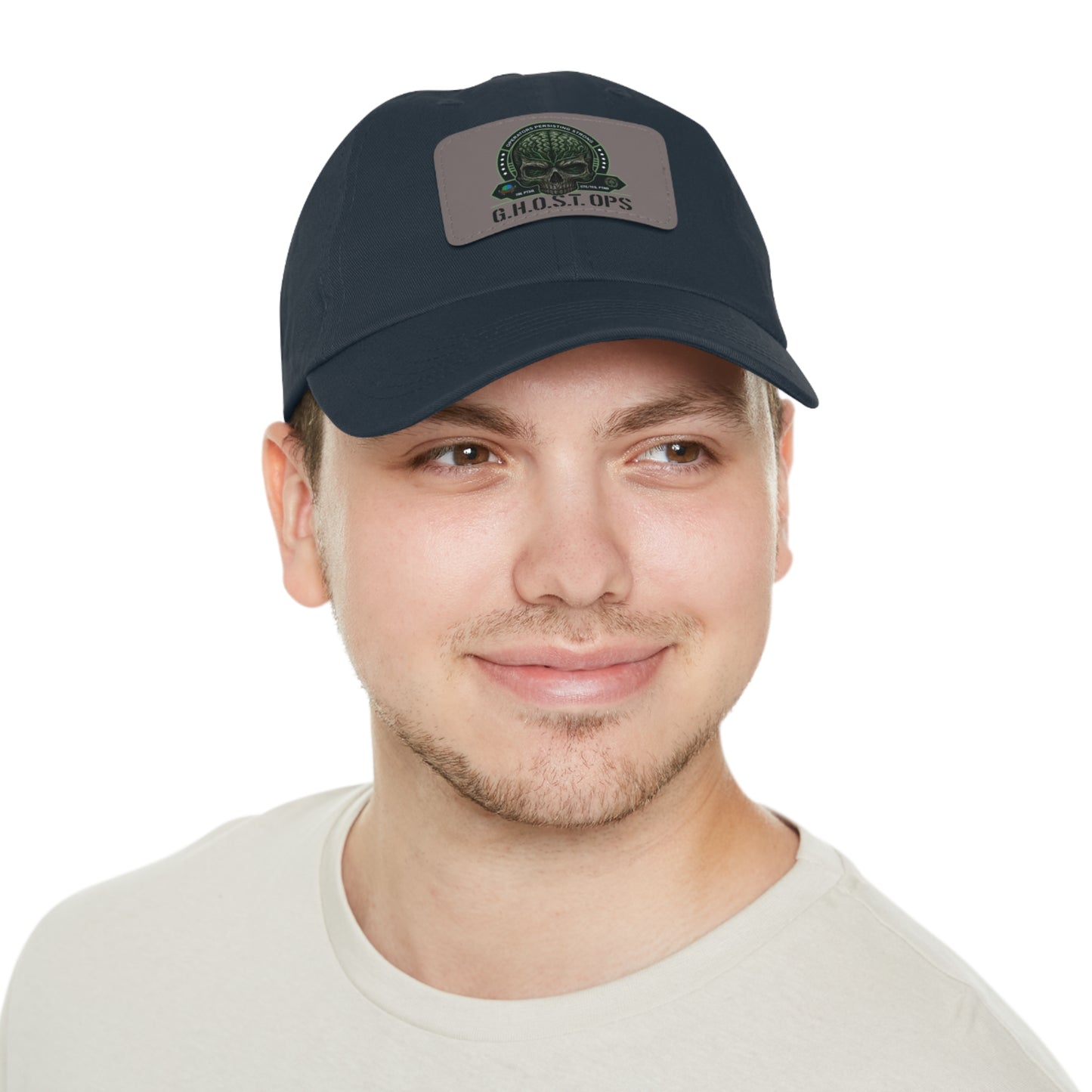 G.H.O.S.T. OPS Dad Hat, Stylish Black Cap with Leather Patch, Trendy Accessories for Dads, Gifts for Men, Casual Wear