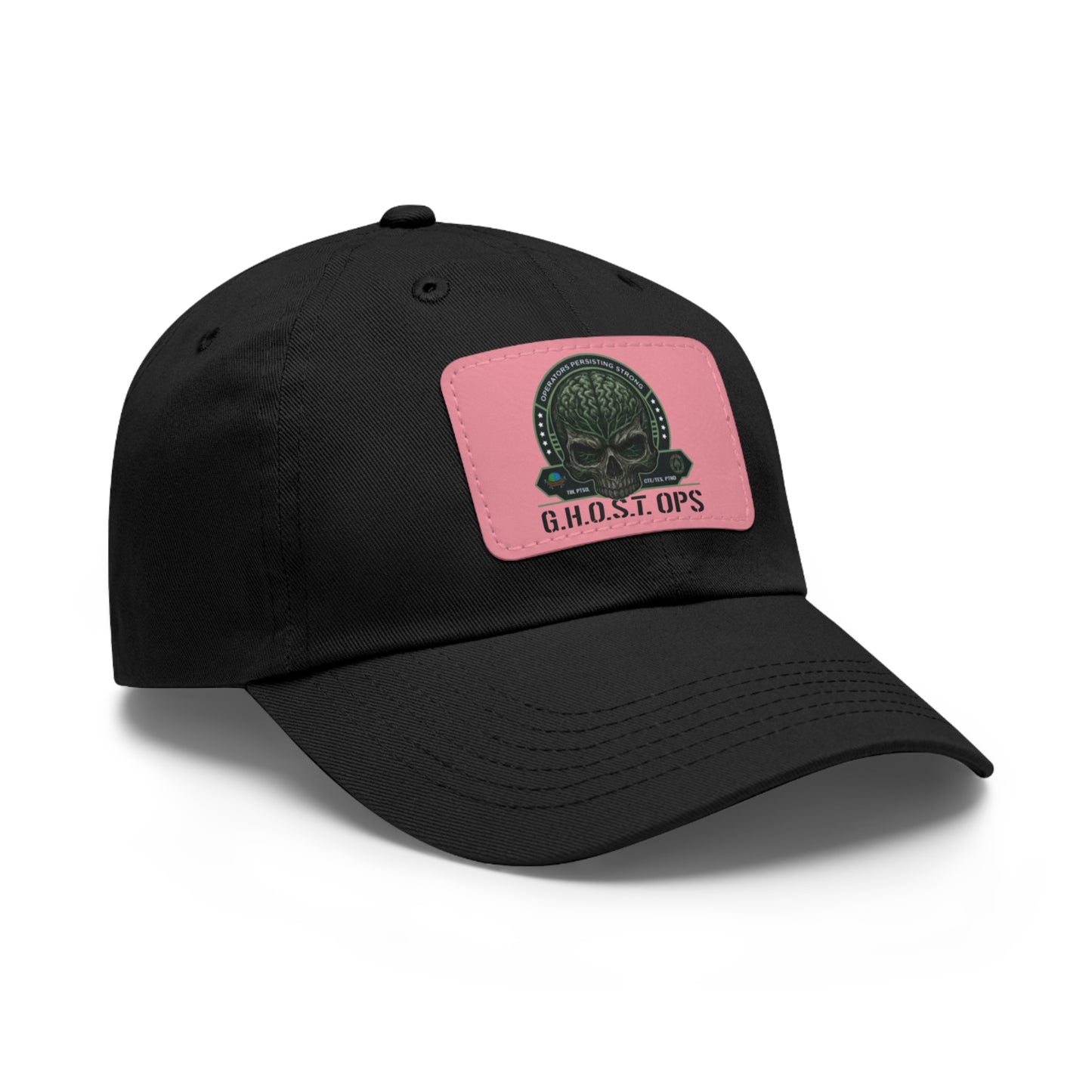 G.H.O.S.T. OPS Dad Hat, Stylish Black Cap with Leather Patch, Trendy Accessories for Dads, Gifts for Men, Casual Wear