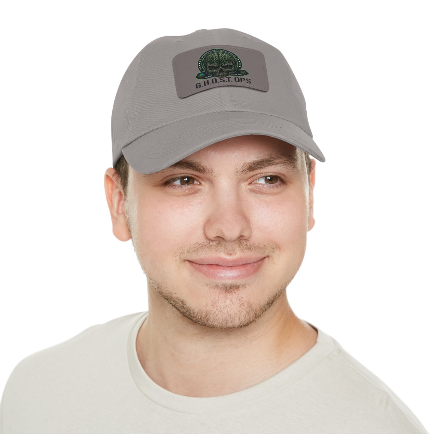 G.H.O.S.T. OPS Dad Hat, Stylish Black Cap with Leather Patch, Trendy Accessories for Dads, Gifts for Men, Casual Wear