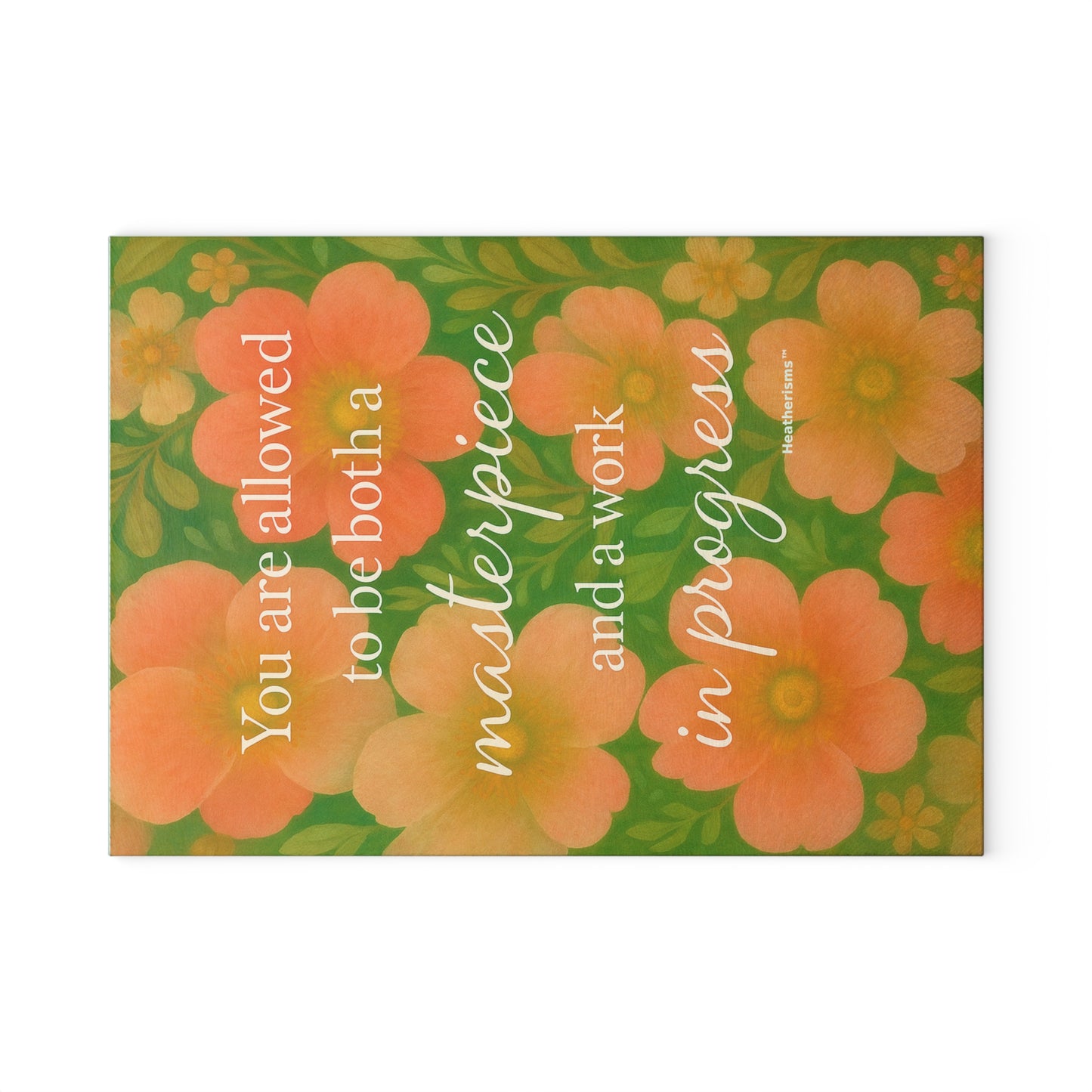 Masterpiece & Work in Progress – Floral Glass Cutting Board | Heatherisms™ Collection Gift for Home Cooks, Unique Cooking Accessory, Floral Design