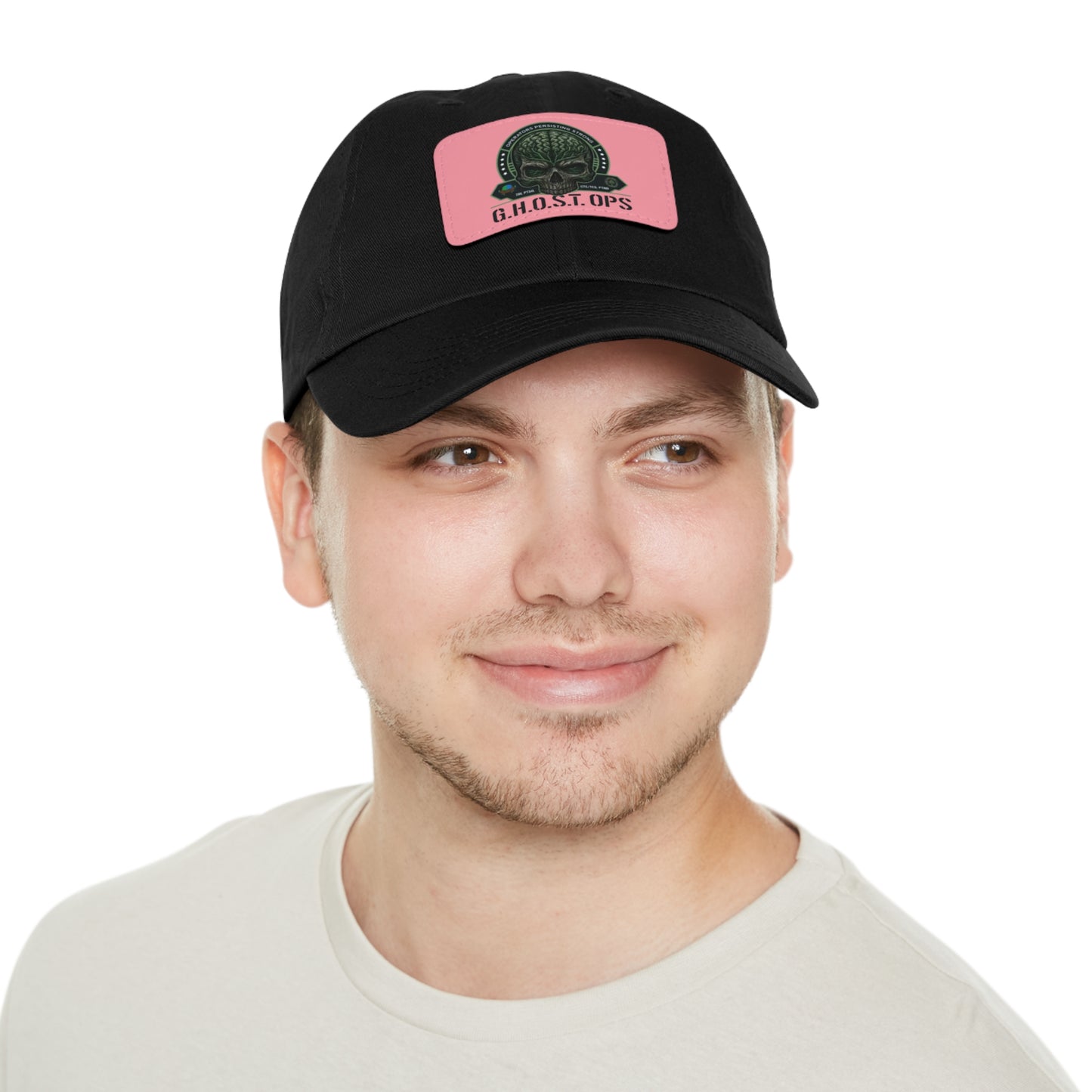 G.H.O.S.T. OPS Dad Hat, Stylish Black Cap with Leather Patch, Trendy Accessories for Dads, Gifts for Men, Casual Wear