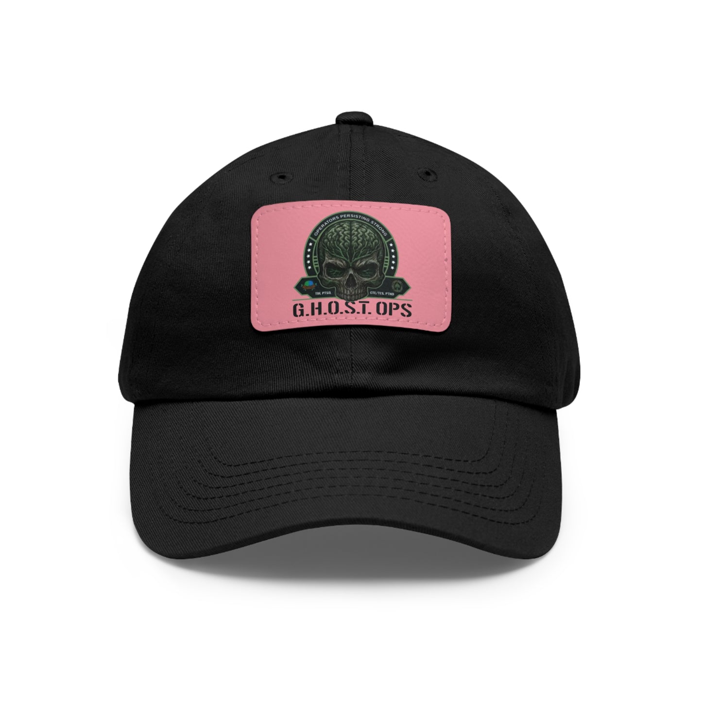 G.H.O.S.T. OPS Dad Hat, Stylish Black Cap with Leather Patch, Trendy Accessories for Dads, Gifts for Men, Casual Wear