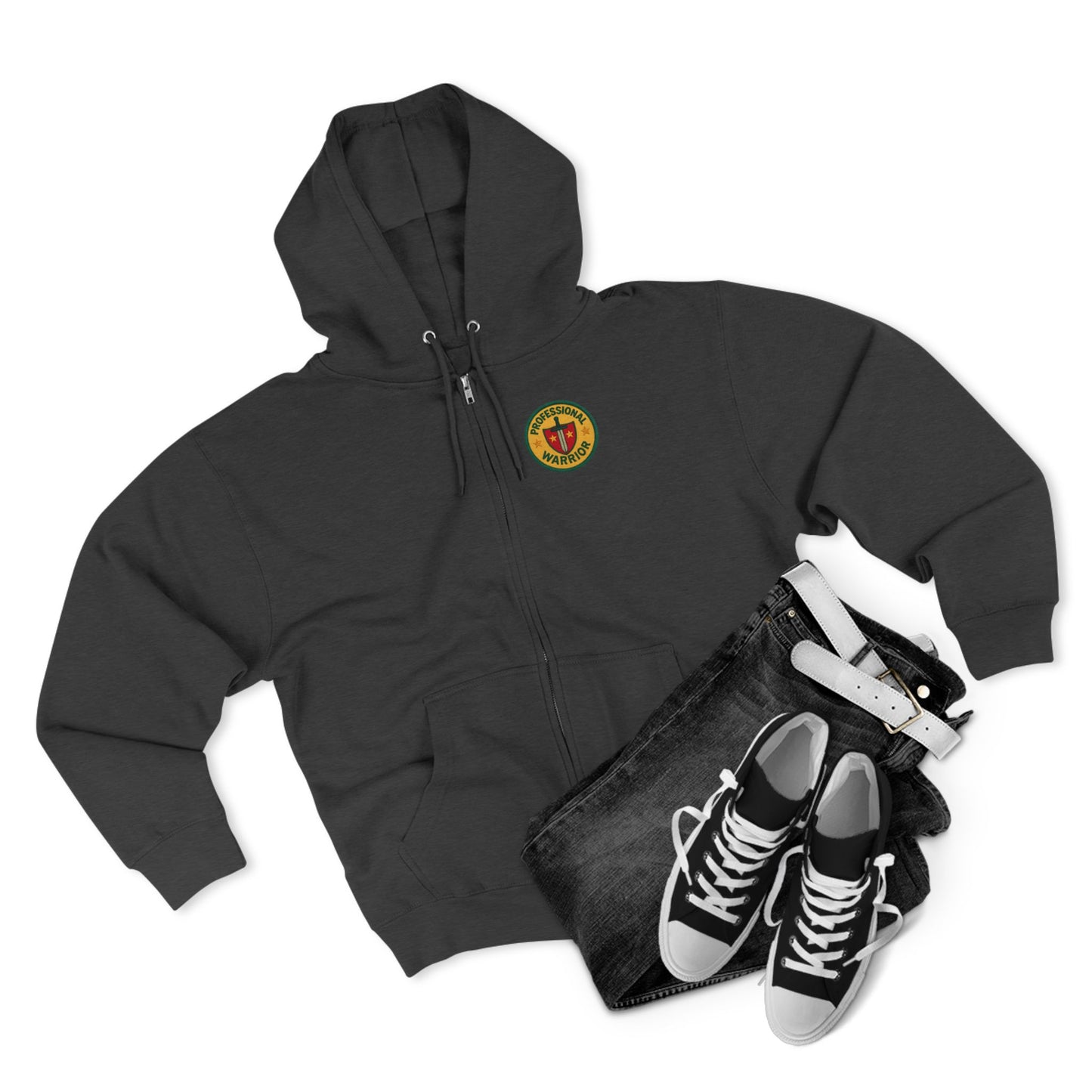 Professional Warrior™ Zip Hoodie – Caregiver & Resilience Badge Sweatshirt | Robbins Nest Alliance, Gift for Friends, Perfect for Any Season, Versatile Light Layer