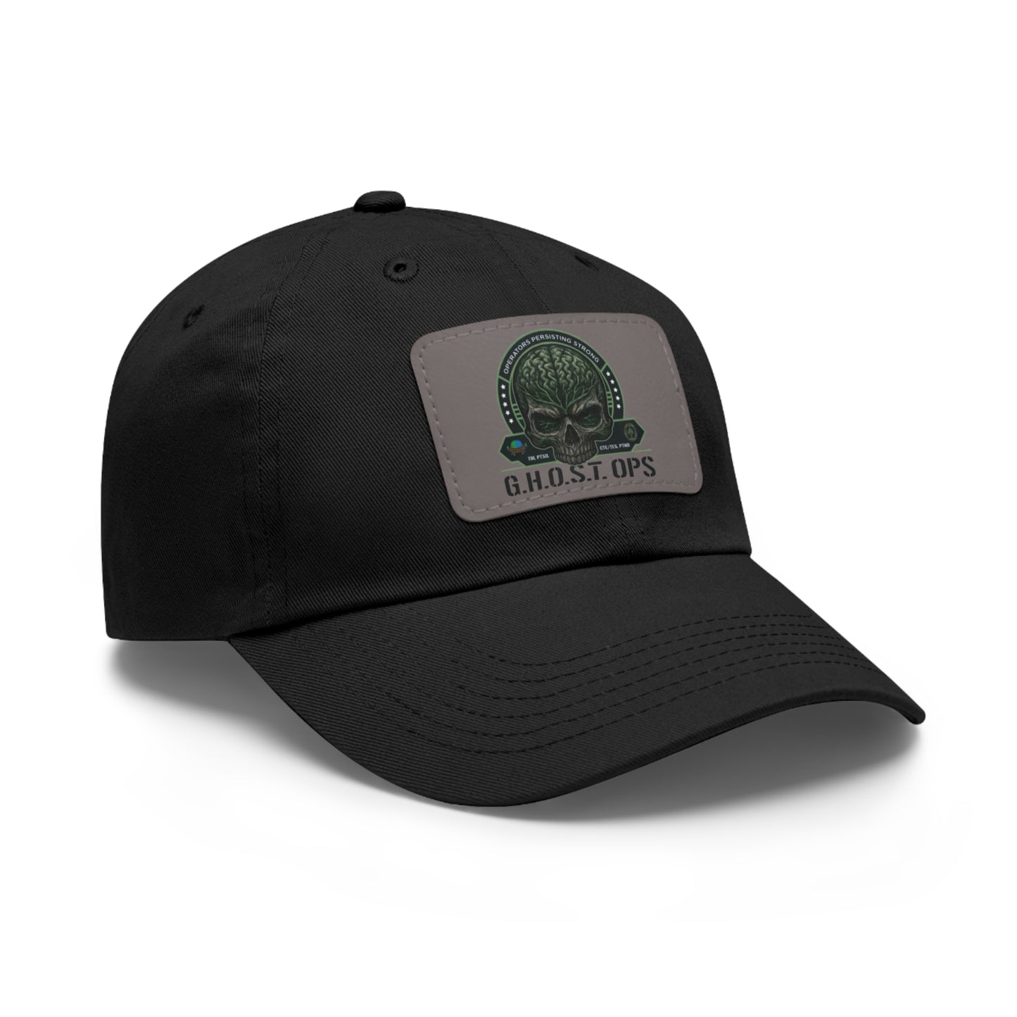 G.H.O.S.T. OPS Dad Hat, Stylish Black Cap with Leather Patch, Trendy Accessories for Dads, Gifts for Men, Casual Wear