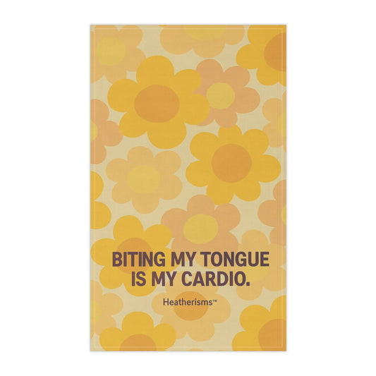 Cheerful Kitchen Tea Towels, Biting My Tongue Is My Cardio, Fun Gift for Cooks, Kitchen Decor, Bright Flower Design, Home Essentials