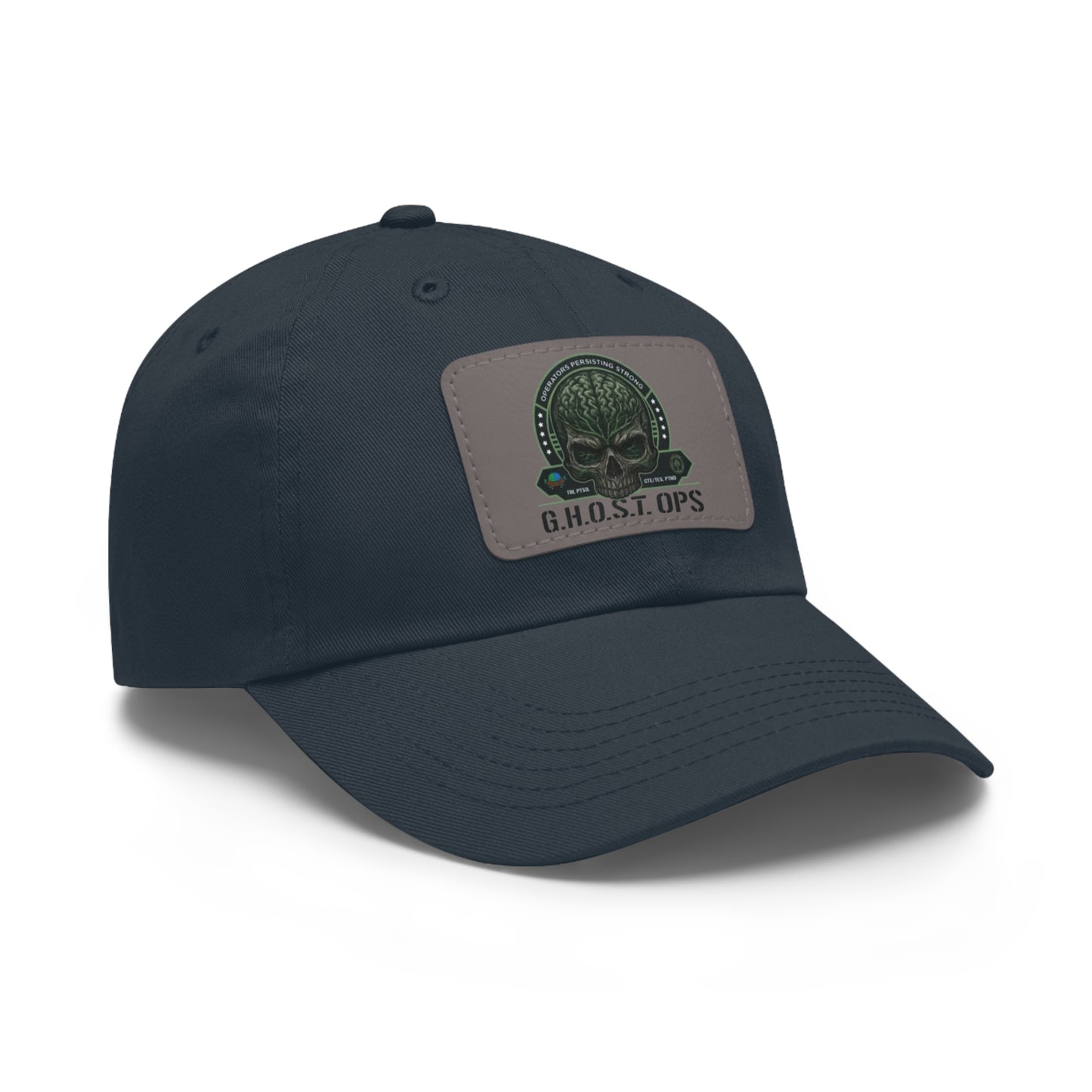 G.H.O.S.T. OPS Dad Hat, Stylish Black Cap with Leather Patch, Trendy Accessories for Dads, Gifts for Men, Casual Wear