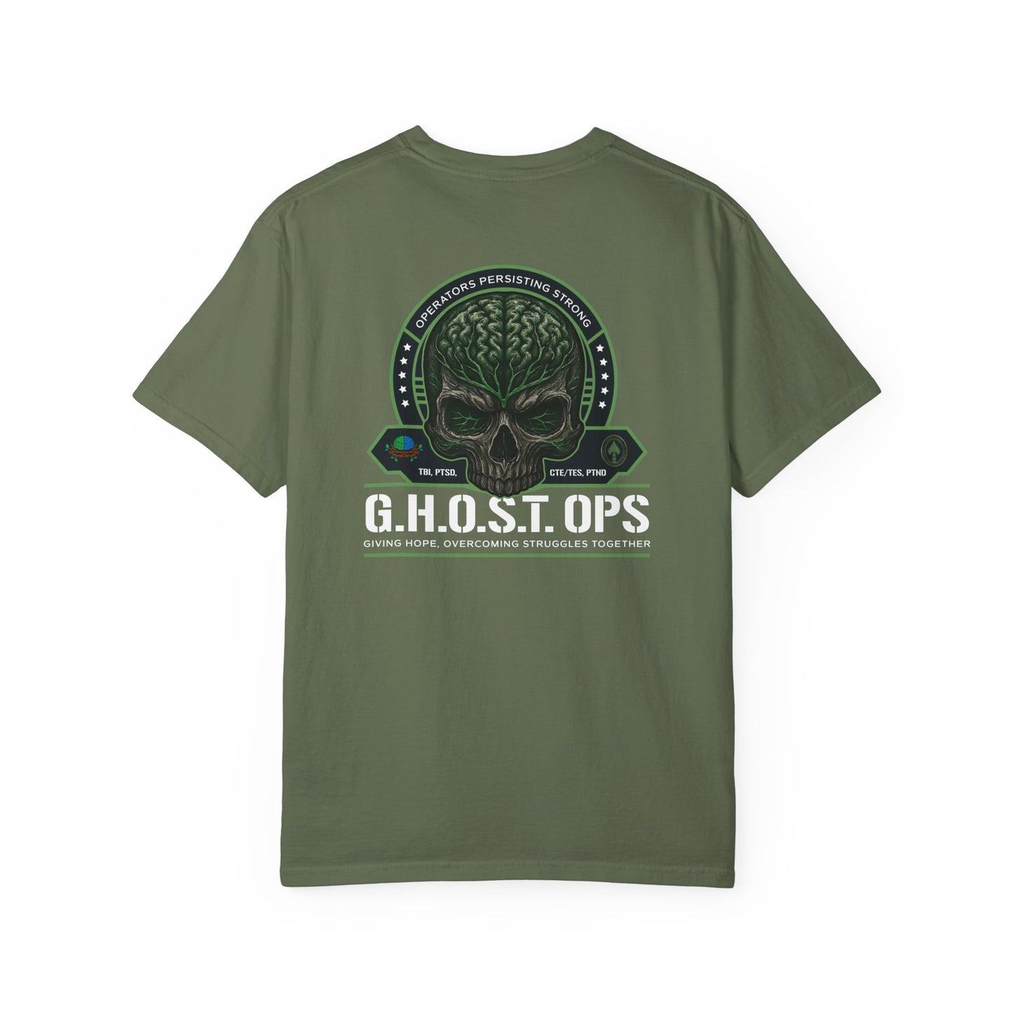 G.H.O.S.T. OPS™ Skull Back Print Tee – Brain Injury & Caregiver Support Shirt, Casual Wear, Gift for Gamers, Military, Birthday Present, Halloween Outfit, Unique Style