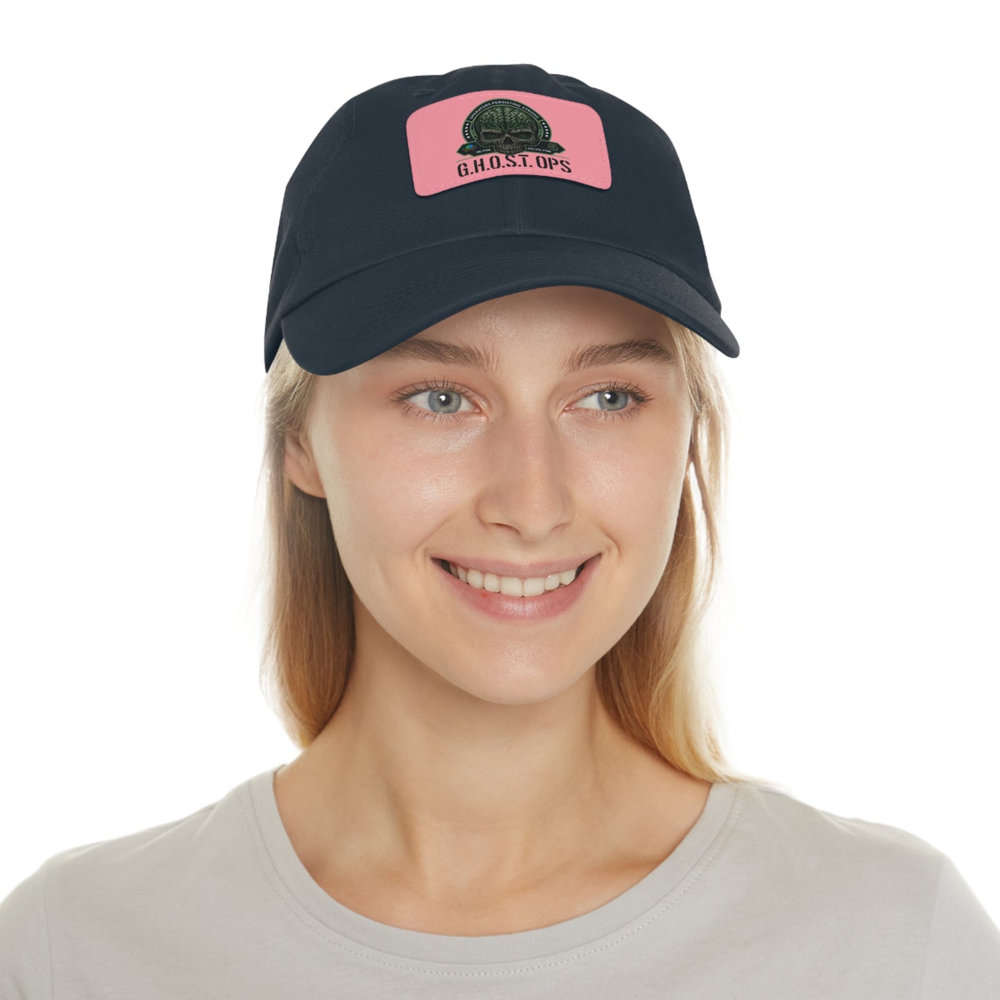 G.H.O.S.T. OPS Dad Hat, Stylish Black Cap with Leather Patch, Trendy Accessories for Dads, Gifts for Men, Casual Wear
