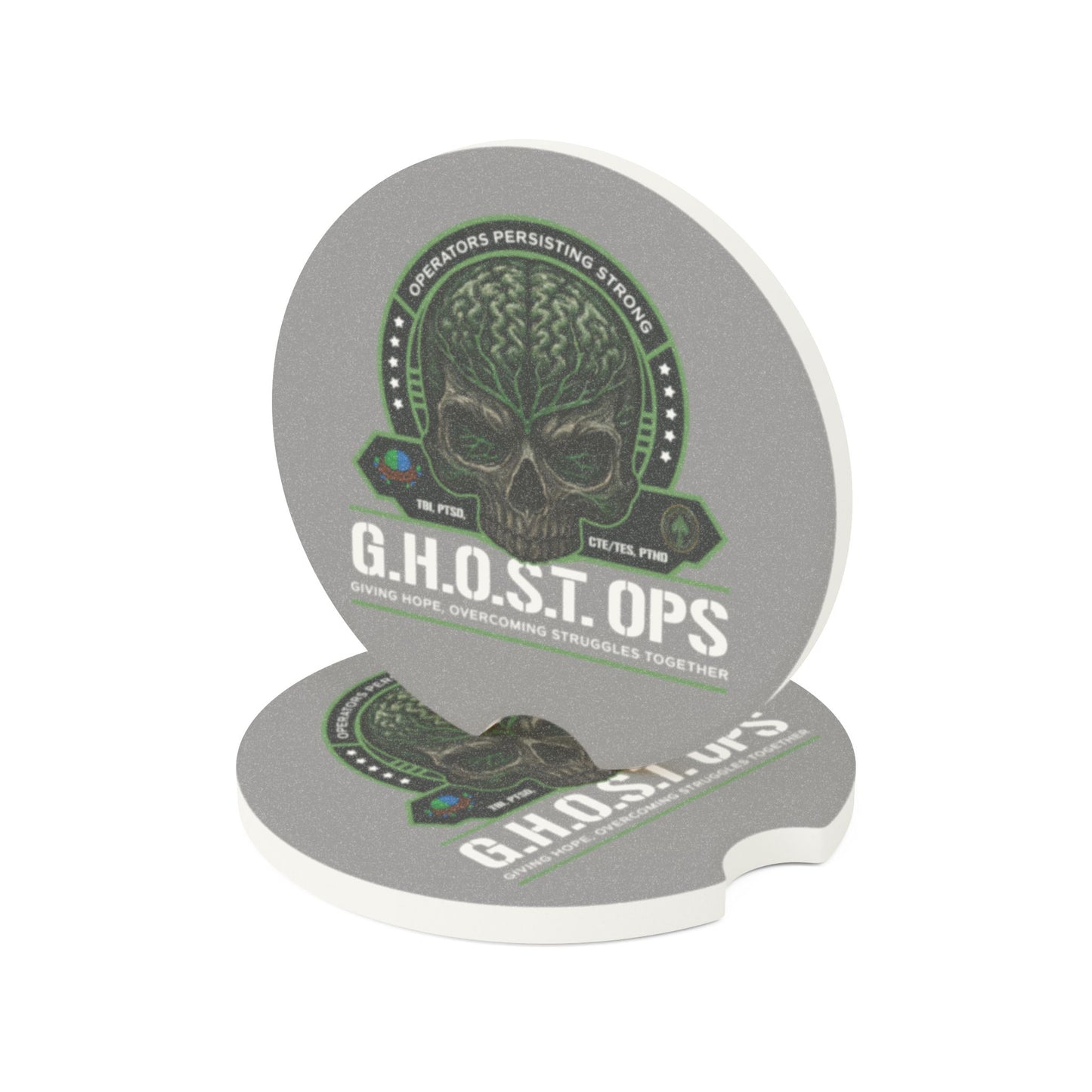 G.H.O.S.T. OPS Soapstone Car Coaster, Skull Car Accessory, Unique Gift for Military, Cop, or Tactical Enthusiasts, Car Interior Décor