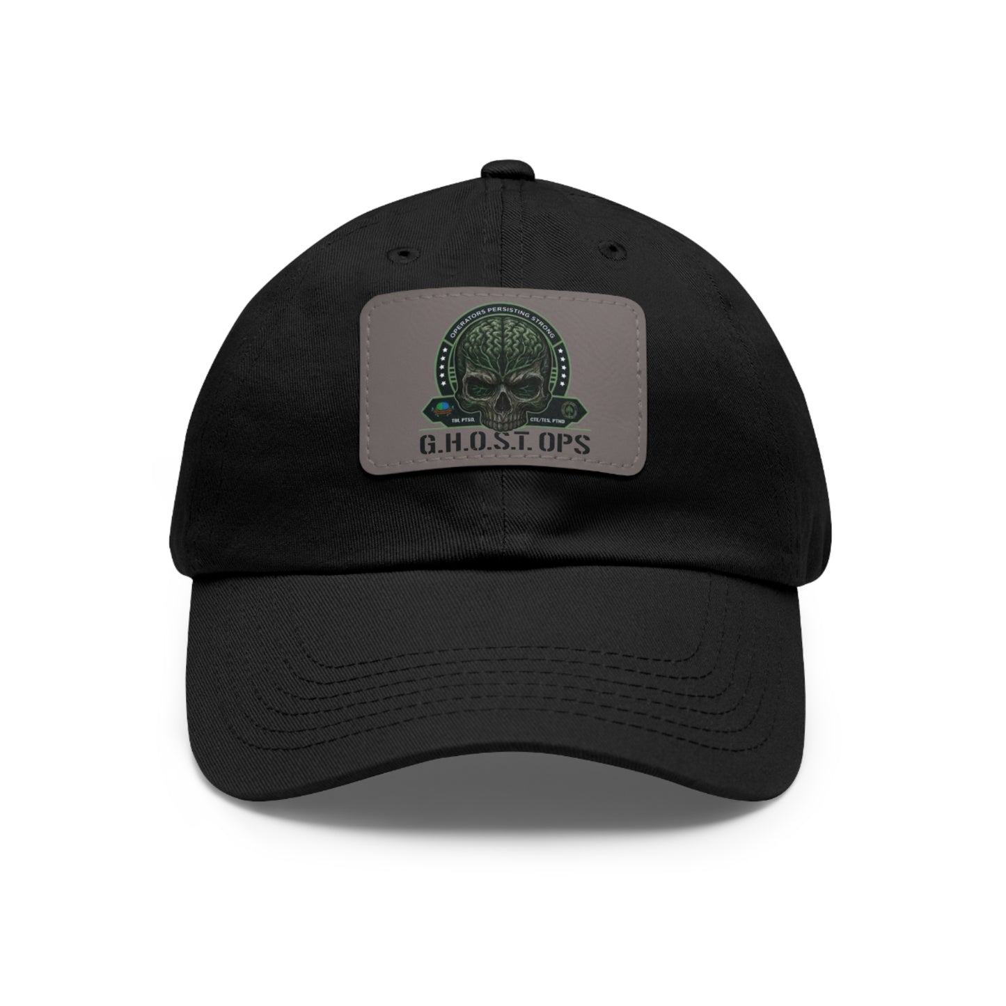 G.H.O.S.T. OPS Dad Hat, Stylish Black Cap with Leather Patch, Trendy Accessories for Dads, Gifts for Men, Casual Wear