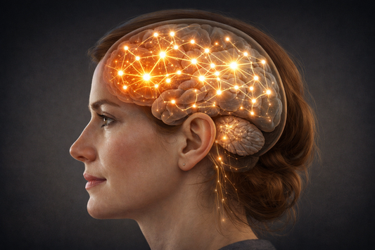 Medical illustration showing distributed cognitive networks working harder after brain injury.