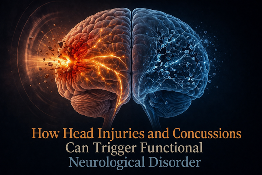 Brain scan illustration showing the connection between head injury and functional neurological disorder symptoms