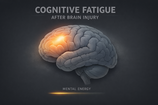 Medical educational illustration showing reduced cognitive energy and mental fatigue associated with traumatic brain injury or blast exposure affecting concentration and mental endurance in veterans.