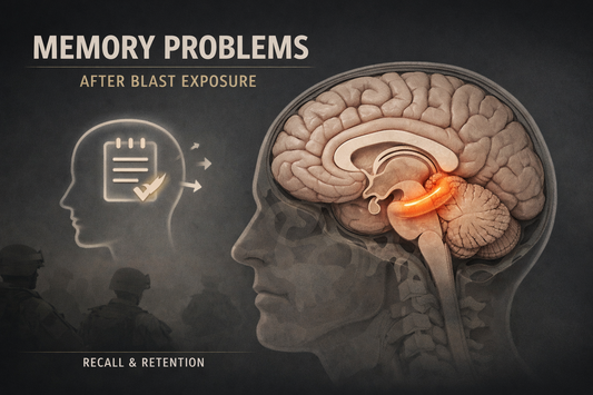 Medical educational illustration highlighting hippocampus brain region associated with memory processing affected by traumatic brain injury or repeated blast exposure in veterans.