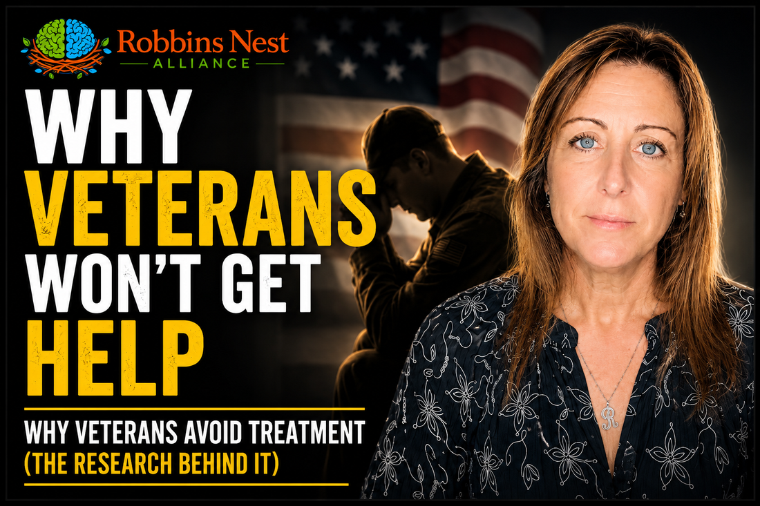 Heather Robbins, founder of Robbins Nest Alliance, speaking to camera in a video about why veterans avoid PTSD and brain injury treatment