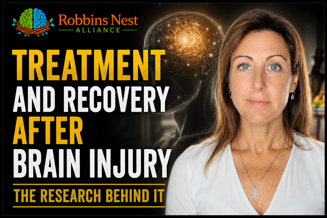 Heather Robbins, founder of Robbins Nest Alliance, speaking to camera in a video about treatment and recovery options after brain injury
