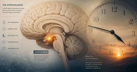 Diagram illustrating circadian rhythm disruption in the brain — the neurological mechanism behind sundowning in dementia patients.