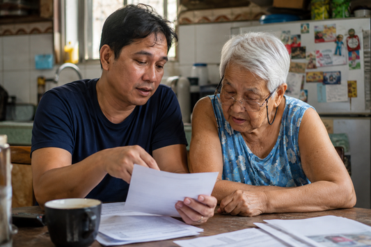 A family caregiver sitting with a loved one who has been diagnosed with mild cognitive impairment