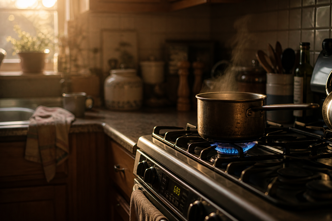 Kitchen stove left on with forgotten pot representing executive dysfunction and daily life with CTE