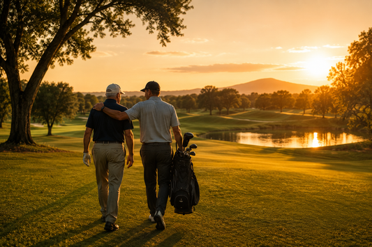 Golfer walking a sunlit fairway — golf has peer-reviewed brain health benefits for older adults and those with neurological conditions