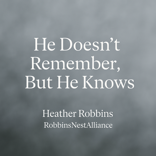Soft, emotional caregiver-themed poem graphic titled “He Doesn’t Remember, But He Knows,” expressing the impact of brain injury on relationships.