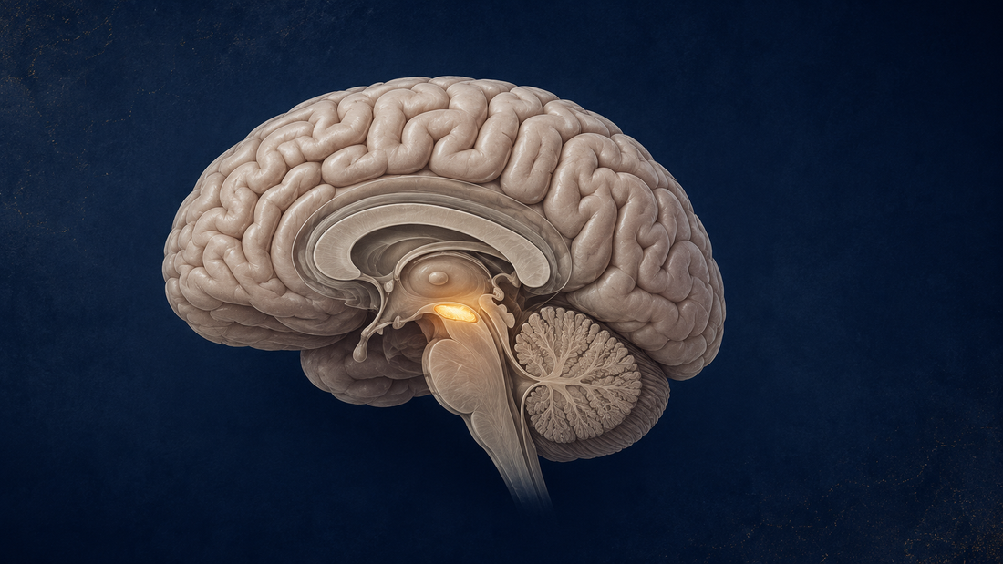Illustration of the brain highlighting the substantia nigra, the region affected in Parkinson's disease and linked to traumatic brain injury risk