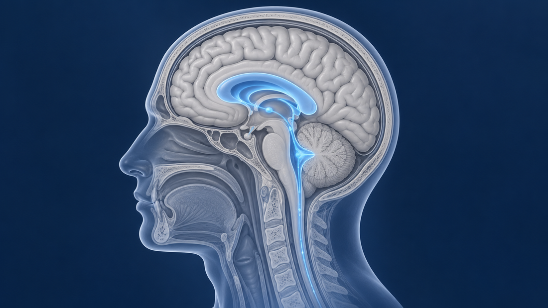 Diagram of the brain showing enlarged ventricles associated with normal pressure hydrocephalus, a treatable condition often mistaken for dementia.