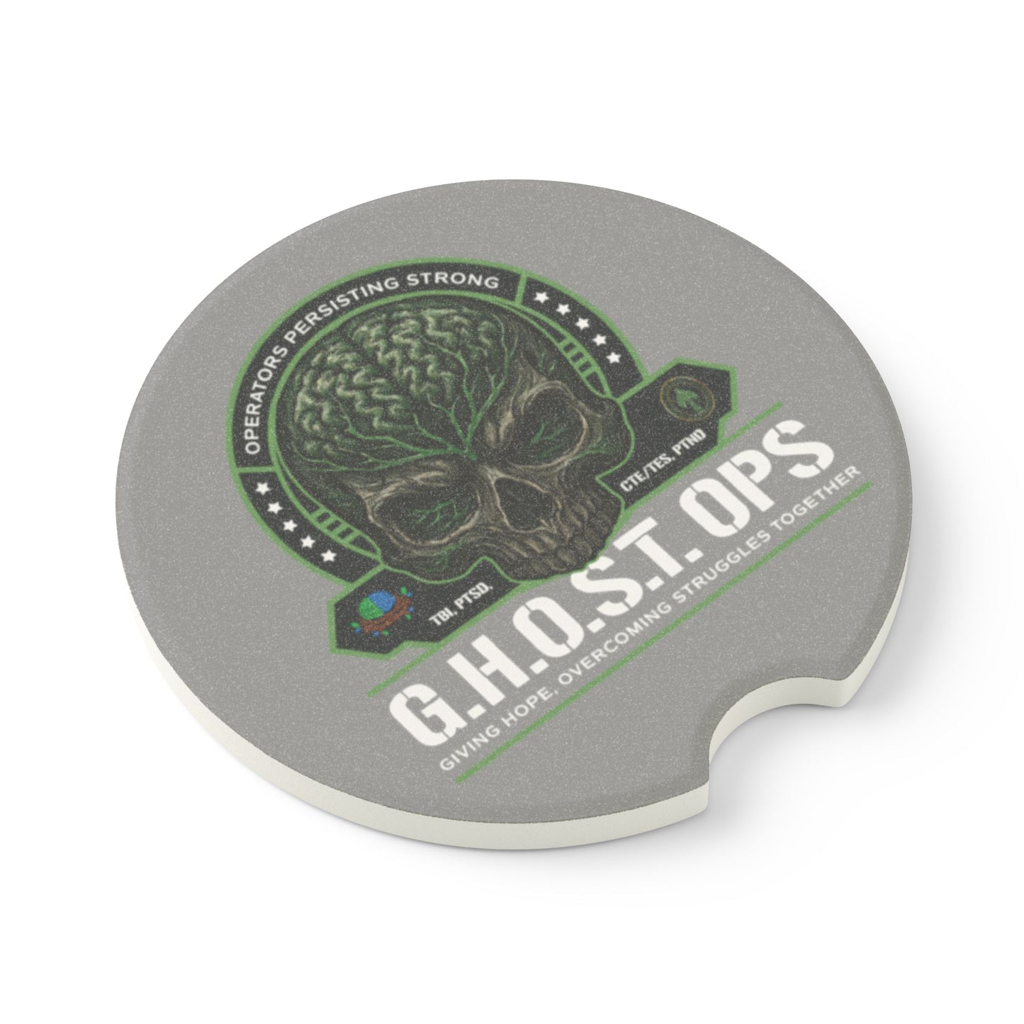 G.H.O.S.T. OPS Soapstone Car Coaster, Skull Car Accessory, Unique Gift for Military, Cop, or Tactical Enthusiasts, Car Interior Décor