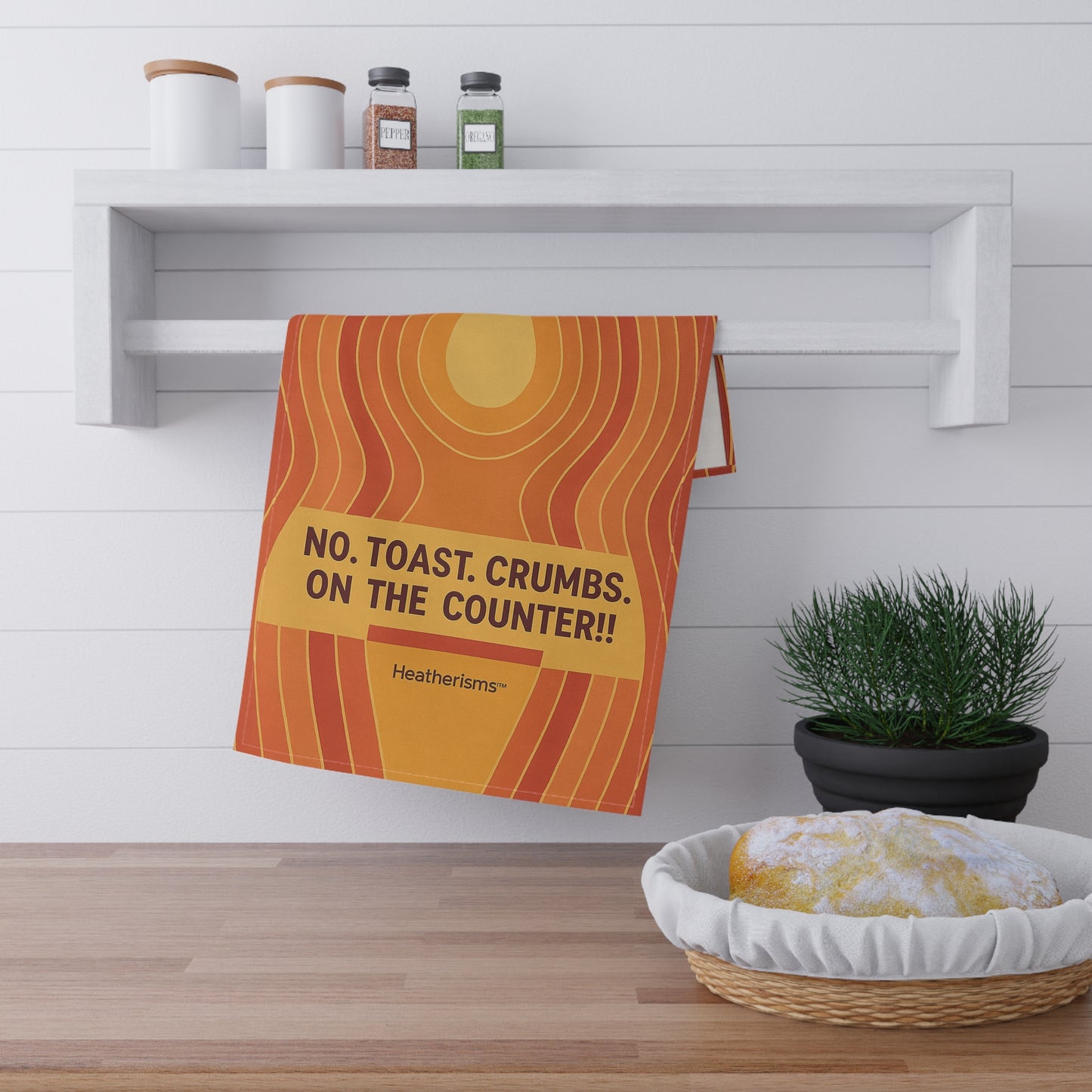 Retro Quote Tea Towels - Kitchen Humor, No Toast Crumbs On The Counter, Housewarming Gift, Fun Kitchen Decor, Gift for Chefs