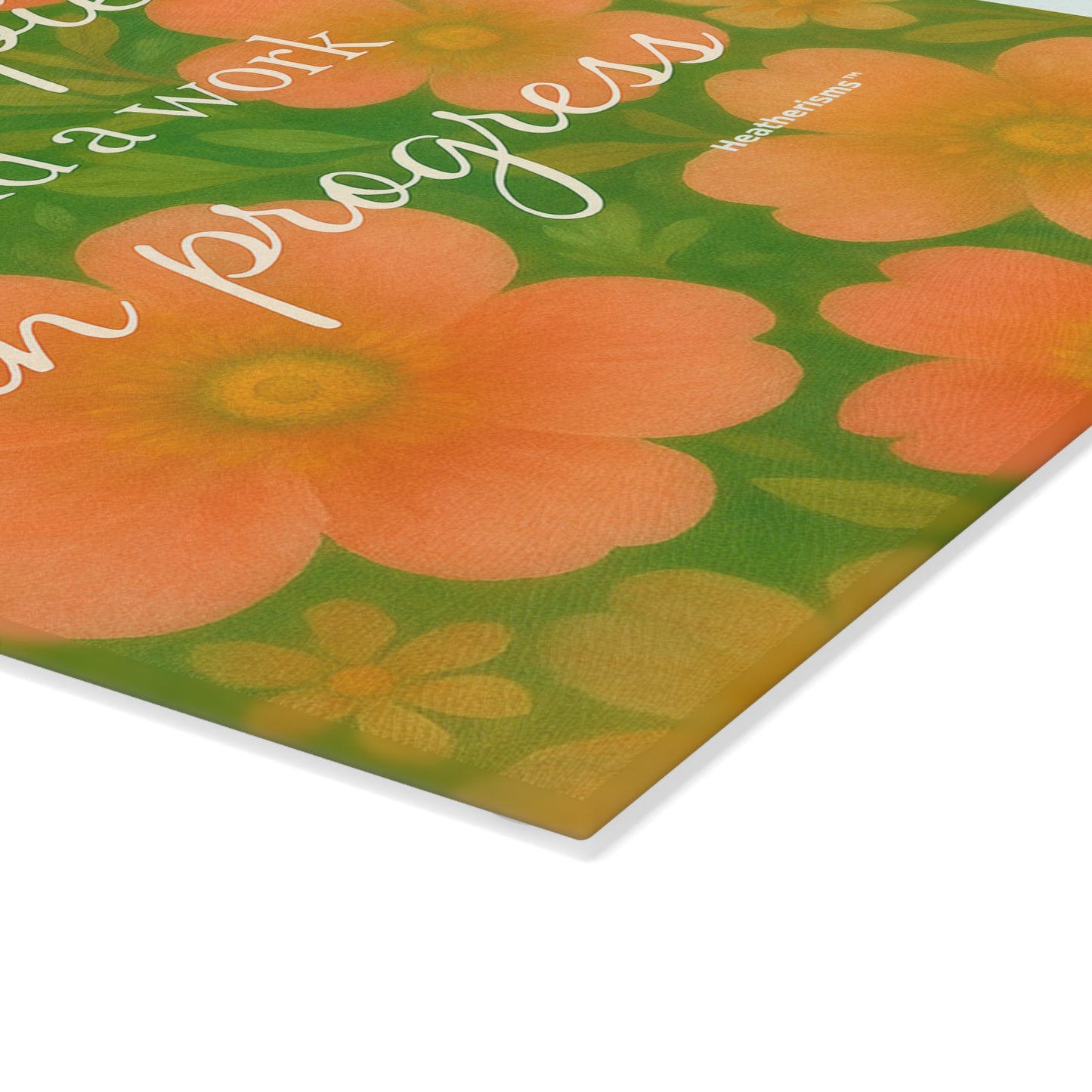 Masterpiece & Work in Progress – Floral Glass Cutting Board | Heatherisms™ Collection Gift for Home Cooks, Unique Cooking Accessory, Floral Design