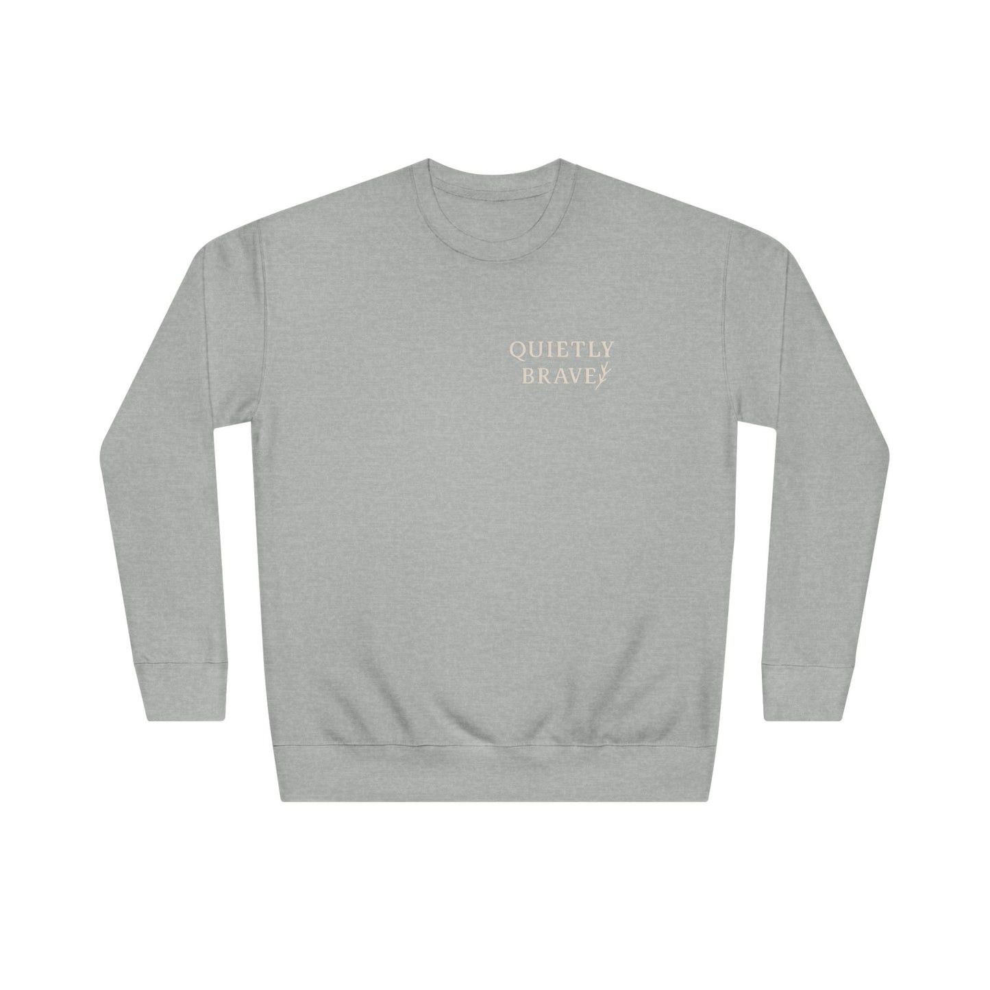 Unisex Crew Sweatshirt – Quietly Brave Embroidery | Dusty Rose & Carbon Grey | Cozy Inspirational Pullover