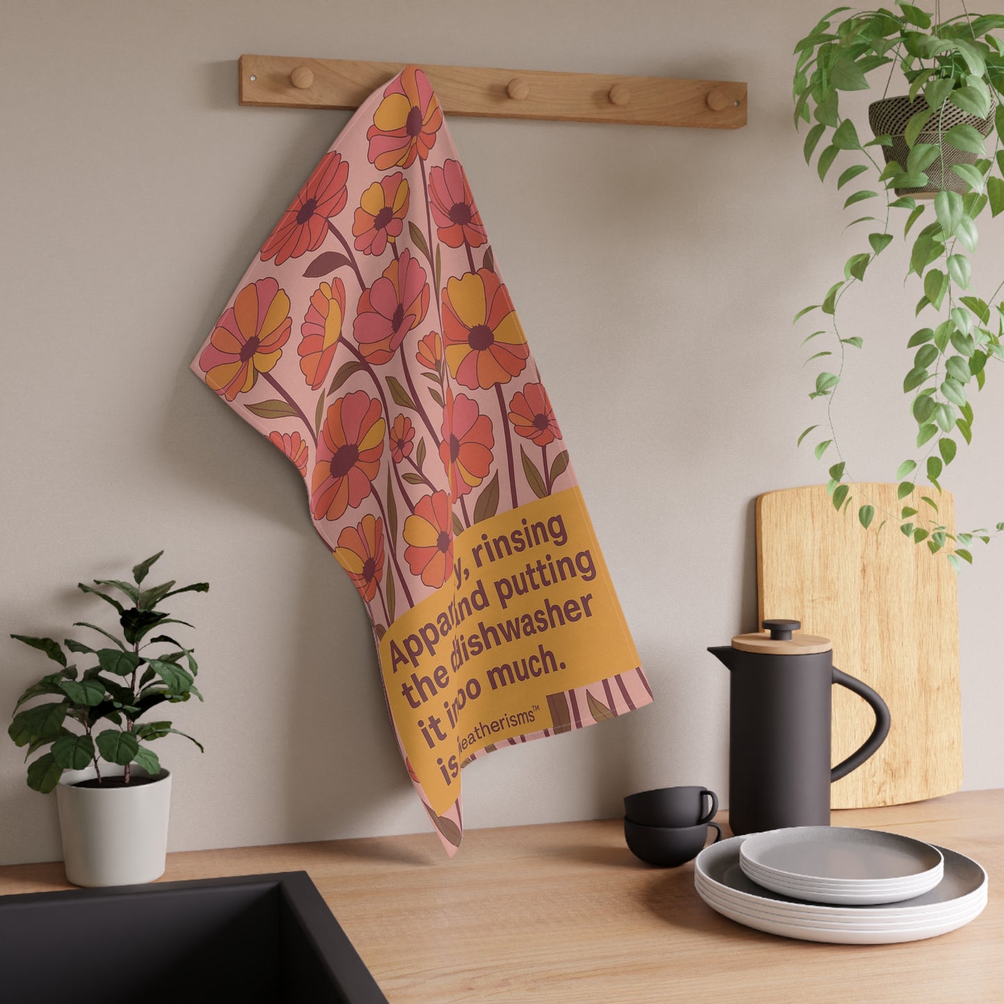 Whimsical Floral Tea Towels, Kitchen Decor, Fun Gift for Home Cooks, Mothers Day, Housewarming, Dish Towels with Quote