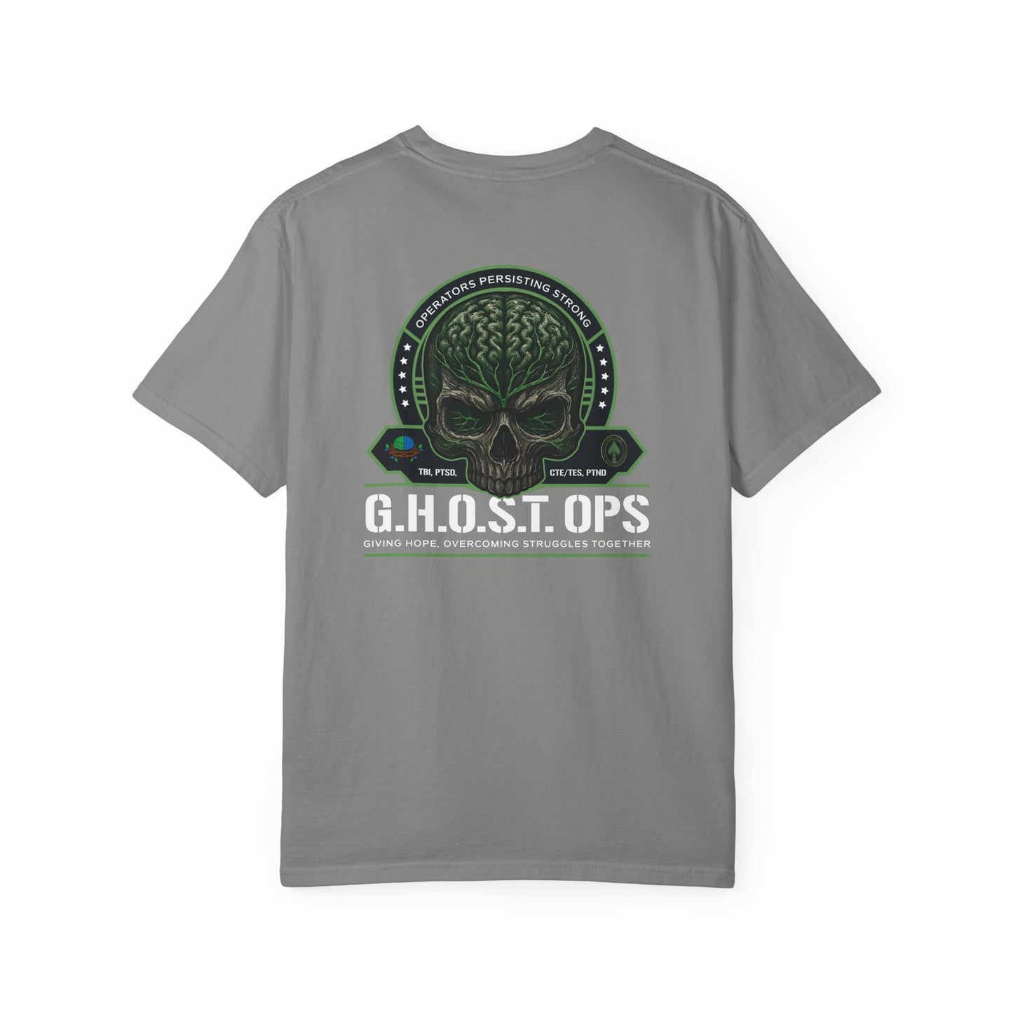G.H.O.S.T. OPS™ Skull Back Print Tee – Brain Injury & Caregiver Support Shirt, Casual Wear, Gift for Gamers, Military, Birthday Present, Halloween Outfit, Unique Style
