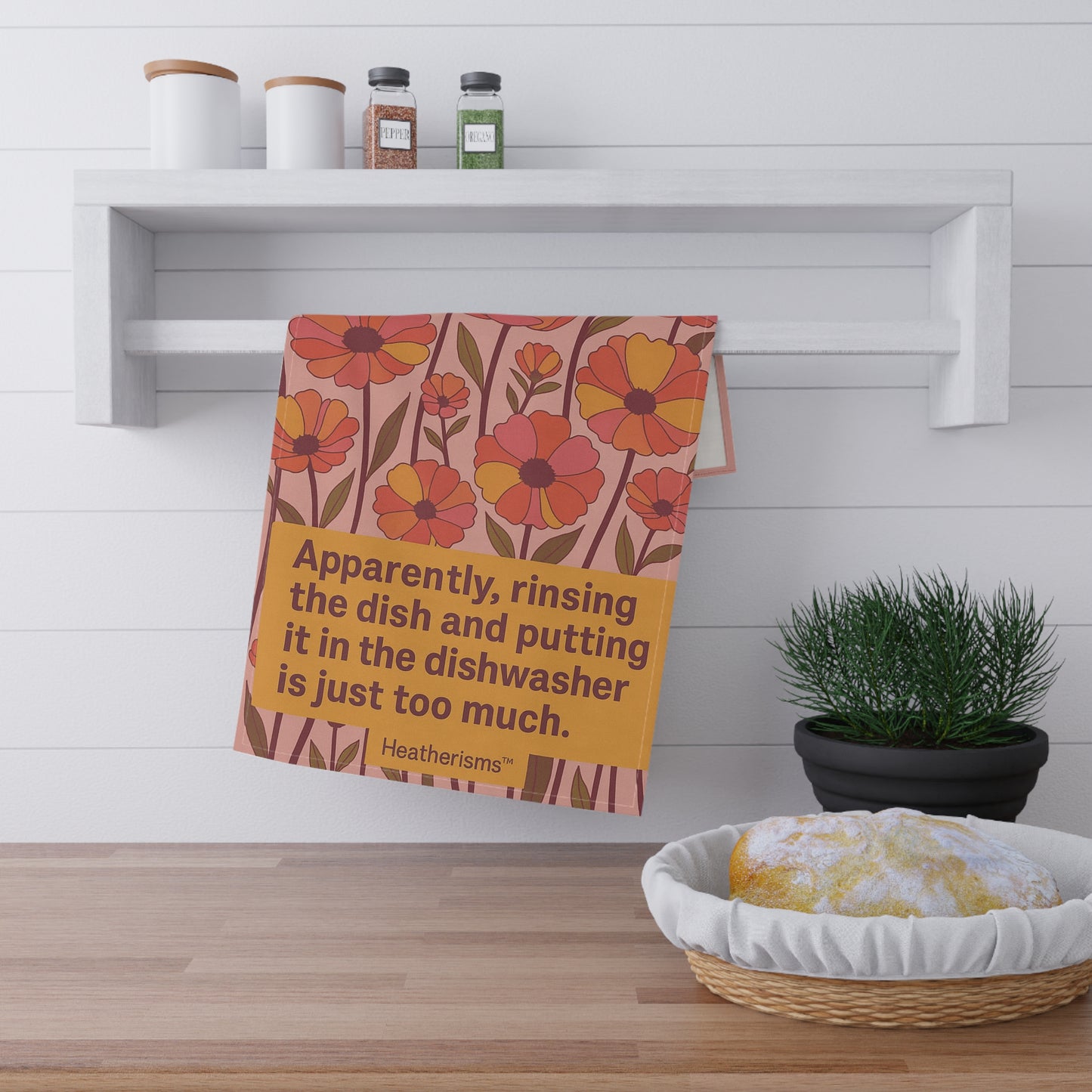 Whimsical Floral Tea Towels, Kitchen Decor, Fun Gift for Home Cooks, Mothers Day, Housewarming, Dish Towels with Quote