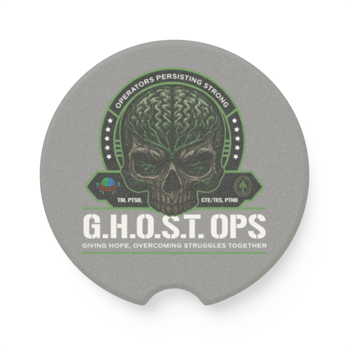G.H.O.S.T. OPS Soapstone Car Coaster, Skull Car Accessory, Unique Gift for Military, Cop, or Tactical Enthusiasts, Car Interior Décor