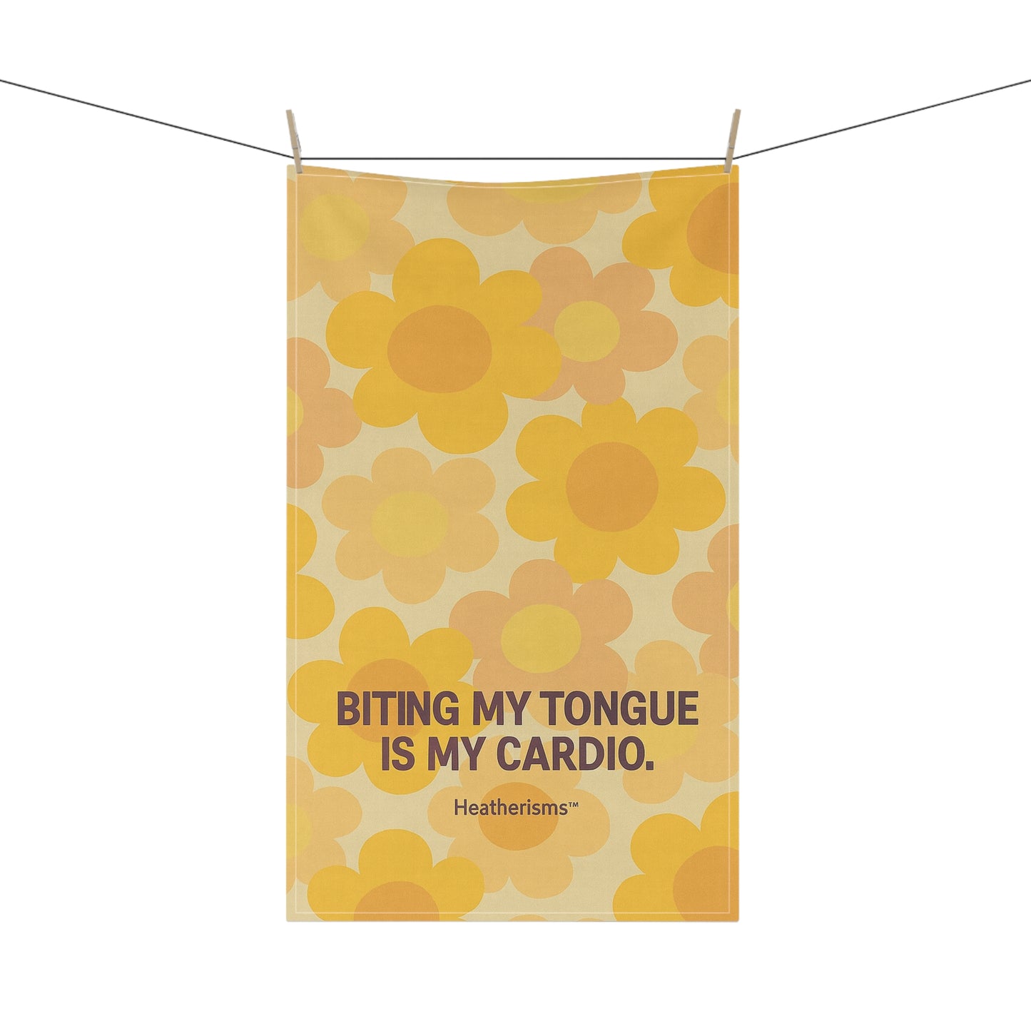 Cheerful Kitchen Tea Towels, Biting My Tongue Is My Cardio, Fun Gift for Cooks, Kitchen Decor, Bright Flower Design, Home Essentials