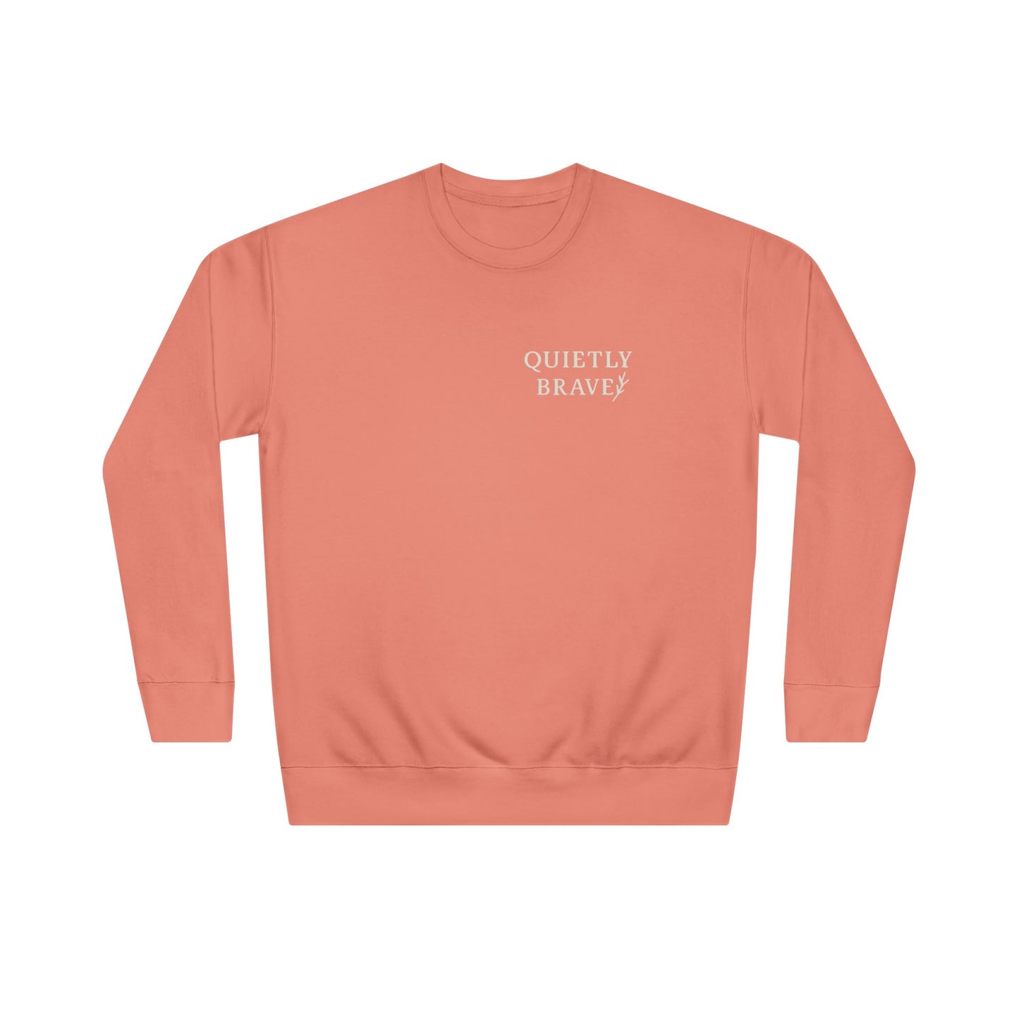 Unisex Crew Sweatshirt – Quietly Brave Embroidery | Dusty Rose & Carbon Grey | Cozy Inspirational Pullover
