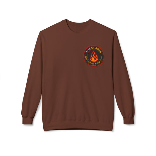 CHAOS BOSS Crewneck Sweatshirt – Even the Fires in Hell Glow